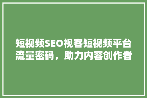 短视频SEO视客短视频平台流量密码,助力内容创作者脱颖而出 短视频SEO视客短视频平台流量密码,助力内容创作者脱颖而出