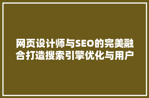 网页设计师与SEO的完美融合打造搜索引擎优化与用户体验双赢之路