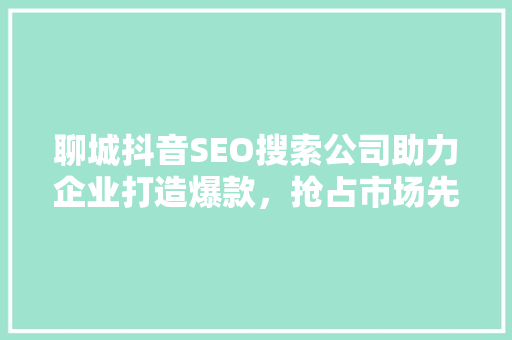 聊城抖音SEO搜索公司助力企业打造爆款，抢占市场先机