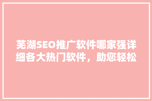 芜湖SEO推广软件哪家强详细各大热门软件，助您轻松实现网站优化 电脑基础