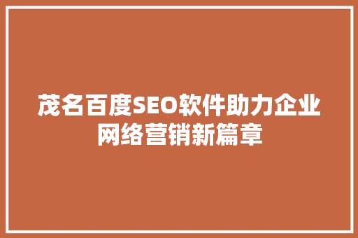 茂名百度SEO软件助力企业网络营销新篇章