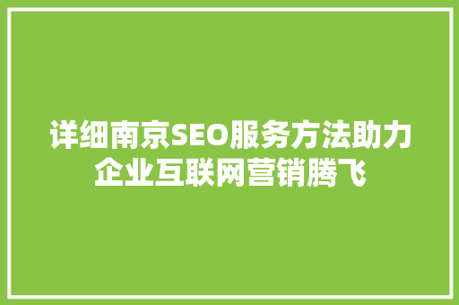 详细南京SEO服务方法助力企业互联网营销腾飞 详细南京SEO服务方法助力企业互联网营销腾飞