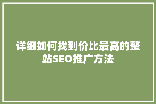 详细如何找到价比最高的整站SEO推广方法