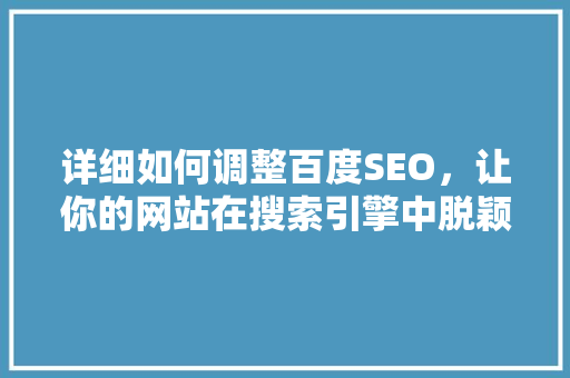 详细如何调整百度SEO，让你的网站在搜索引擎中脱颖而出