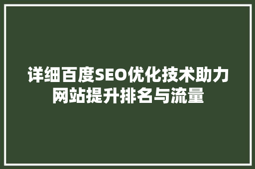 详细百度SEO优化技术助力网站提升排名与流量