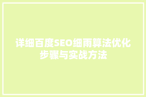 详细百度SEO细雨算法优化步骤与实战方法