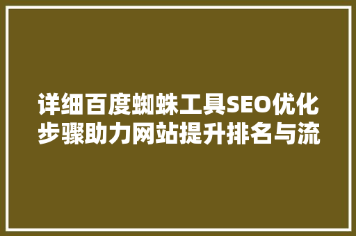 详细百度蜘蛛工具SEO优化步骤助力网站提升排名与流量