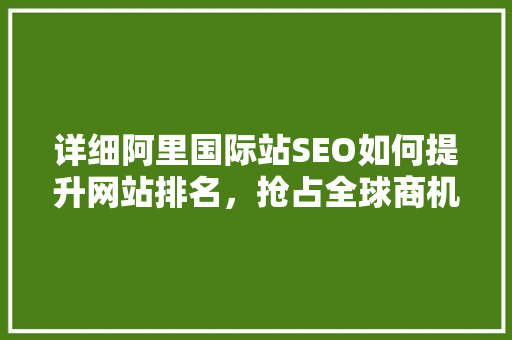 详细阿里国际站SEO如何提升网站排名，抢占全球商机