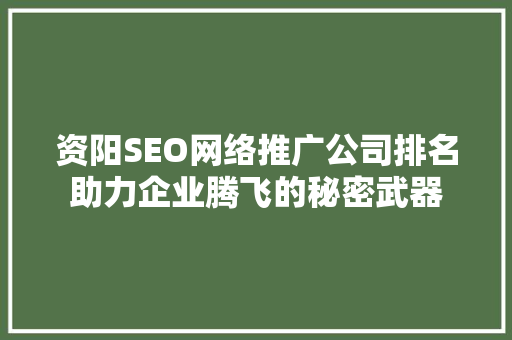 资阳SEO网络推广公司排名助力企业腾飞的秘密武器