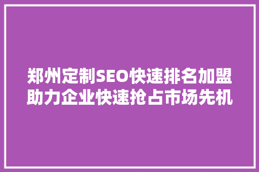 郑州定制SEO快速排名加盟助力企业快速抢占市场先机