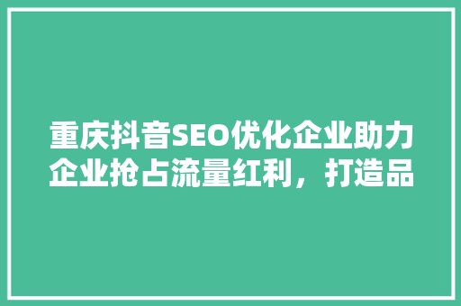 重庆抖音SEO优化企业助力企业抢占流量红利，打造品牌新高度
