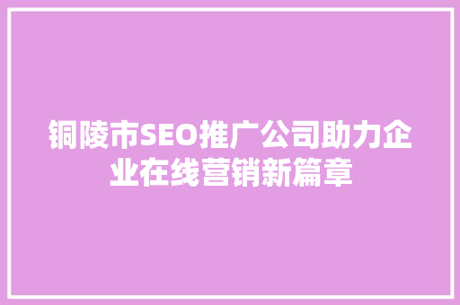 铜陵市SEO推广公司助力企业在线营销新篇章