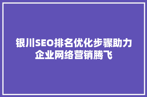 银川SEO排名优化步骤助力企业网络营销腾飞