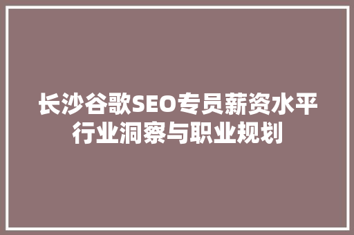 长沙谷歌SEO专员薪资水平行业洞察与职业规划