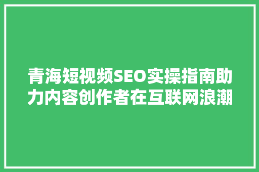 青海短视频SEO实操指南助力内容创作者在互联网浪潮中乘风破浪