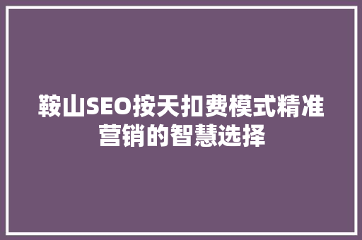 鞍山SEO按天扣费模式精准营销的智慧选择