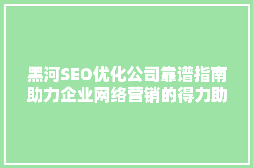 黑河SEO优化公司靠谱指南助力企业网络营销的得力助手