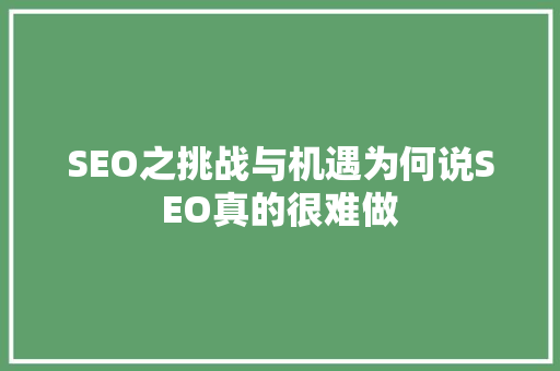 SEO之挑战与机遇为何说SEO真的很难做