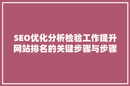 SEO优化分析检验工作提升网站排名的关键步骤与步骤 SEO优化分析检验工作提升网站排名的关键步骤与步骤