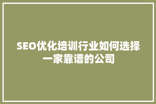 SEO优化培训行业如何选择一家靠谱的公司