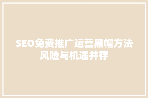 SEO免费推广运营黑帽方法风险与机遇并存