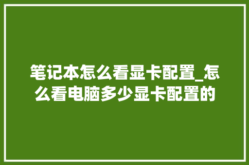 笔记本怎么看显卡配置_怎么看电脑多少显卡配置的 操作系统