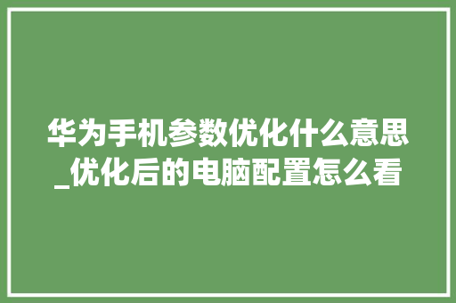 华为手机参数优化什么意思_优化后的电脑配置怎么看型号