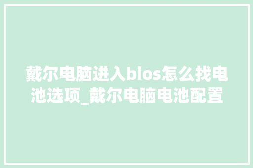 戴尔电脑进入bios怎么找电池选项_戴尔电脑电池配置怎么看的