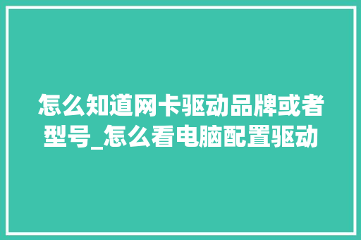 怎么知道网卡驱动品牌或者型号_怎么看电脑配置驱动型号是多少