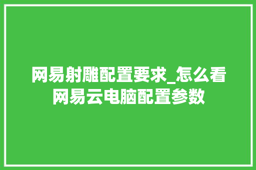 网易射雕配置要求_怎么看网易云电脑配置参数