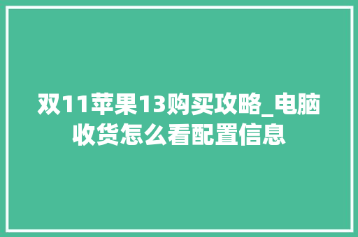 双11苹果13购买攻略_电脑收货怎么看配置信息