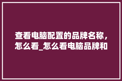 查看电脑配置的品牌名称，怎么看_怎么看电脑品牌和配置参数