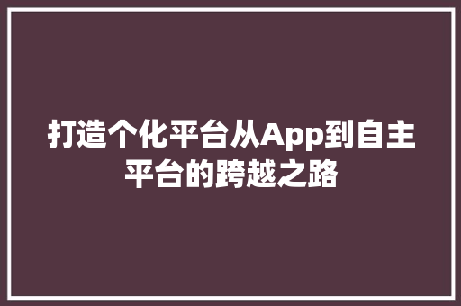 打造个化平台从App到自主平台的跨越之路 打造个化平台从App到自主平台的跨越之路