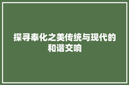 探寻奉化之美传统与现代的和谐交响