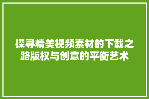 探寻精美视频素材的下载之路版权与创意的平衡艺术