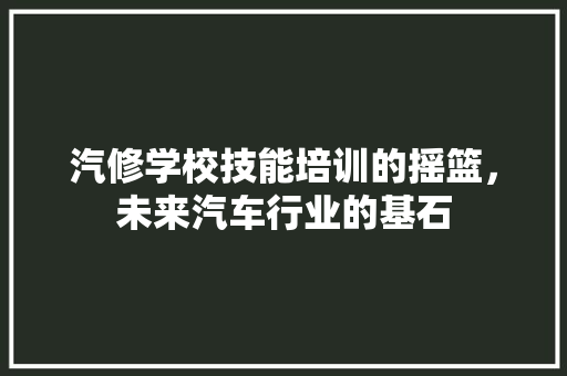 汽修学校技能培训的摇篮，未来汽车行业的基石
