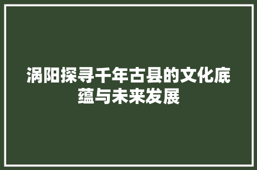 涡阳探寻千年古县的文化底蕴与未来发展
