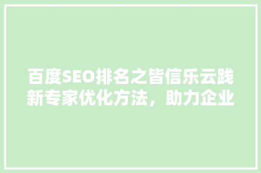 百度SEO排名之皆信乐云践新专家优化方法，助力企业腾飞