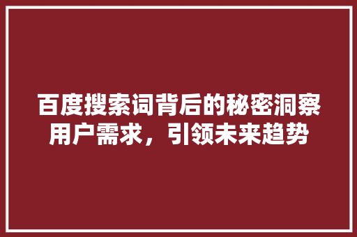 百度搜索词背后的秘密洞察用户需求，引领未来趋势