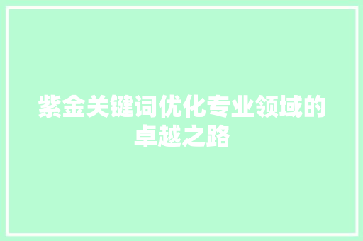 紫金关键词优化专业领域的卓越之路 紫金关键词优化专业领域的卓越之路