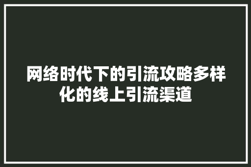 网络时代下的引流攻略多样化的线上引流渠道