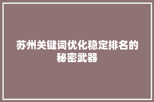 苏州关键词优化稳定排名的秘密武器