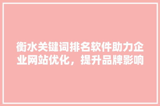 衡水关键词排名软件助力企业网站优化，提升品牌影响力