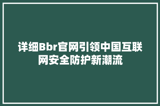 详细Bbr官网引领中国互联网安全防护新潮流 详细Bbr官网引领中国互联网安全防护新潮流