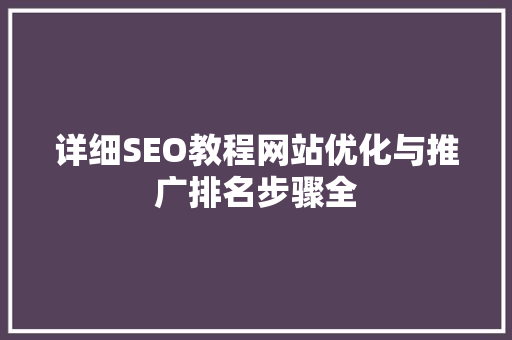 详细SEO教程网站优化与推广排名步骤全 详细SEO教程网站优化与推广排名步骤全