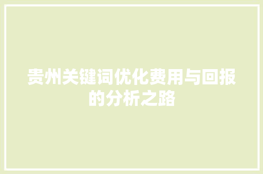 贵州关键词优化费用与回报的分析之路 贵州关键词优化费用与回报的分析之路