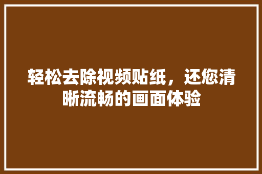 轻松去除视频贴纸,还您清晰流畅的画面体验 轻松去除视频贴纸,还您清晰流畅的画面体验