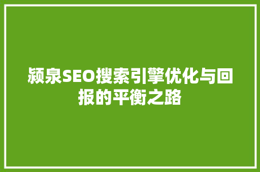 颍泉SEO搜索引擎优化与回报的平衡之路