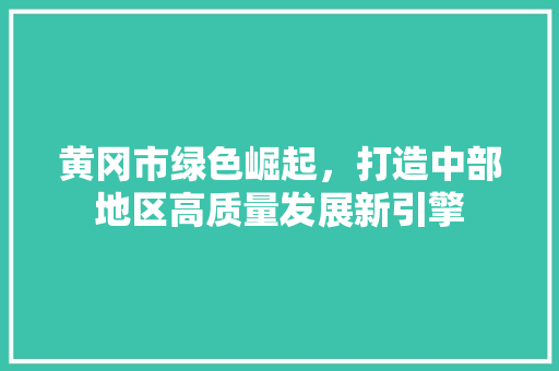 黄冈市绿色崛起，打造中部地区高质量发展新引擎 网络技术