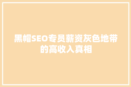 黑帽SEO专员薪资灰色地带的高收入真相